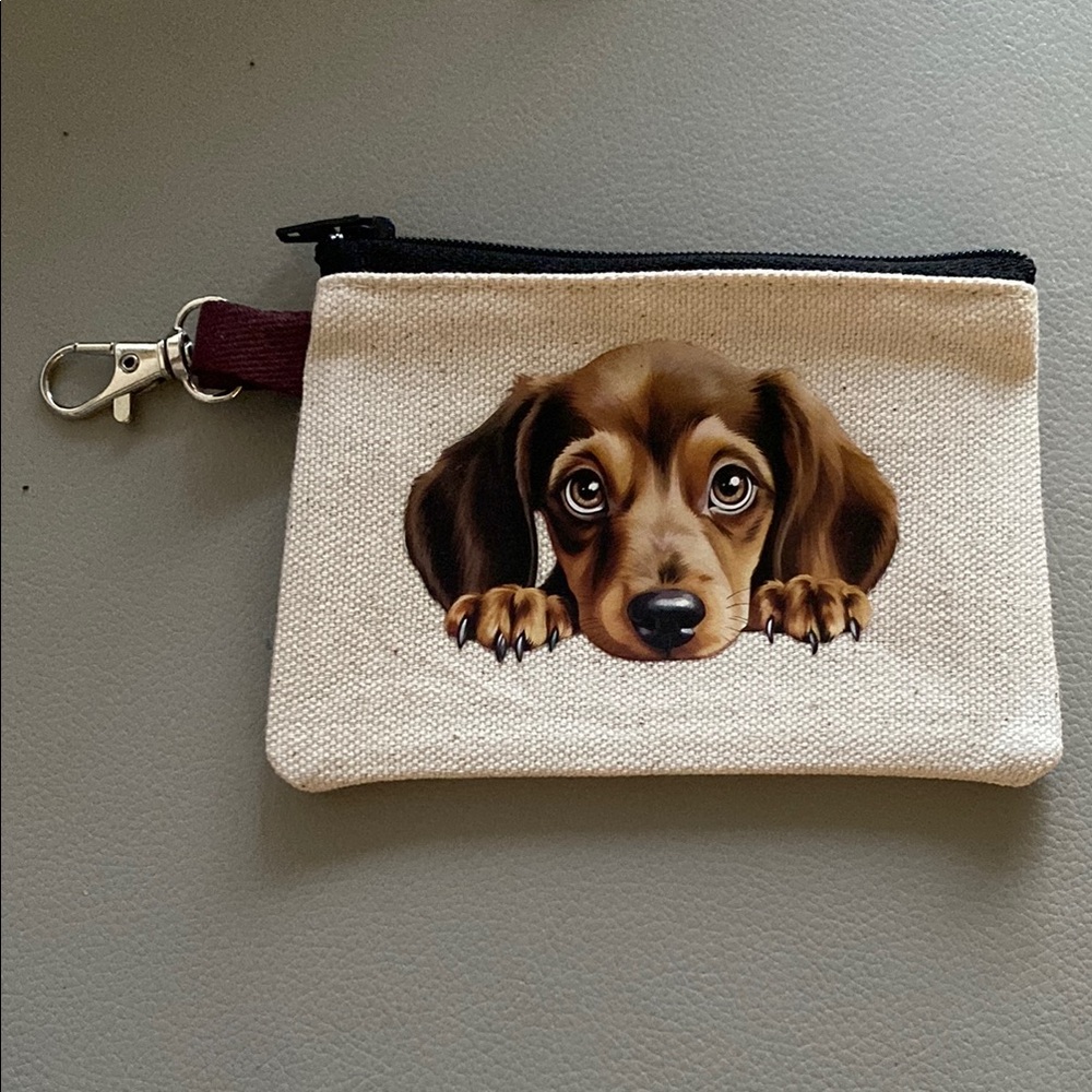 Dachshund Canvas zippered pouch with lobster clasp